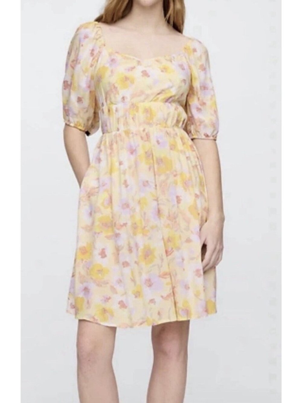 GAP Dress Size XL Mini Knee Length Floral Square Neck Puff Half Sleeve NWT 02